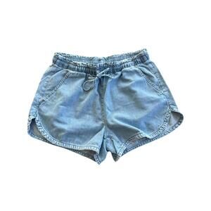 American Eagle Denim Cotton Blend Drawstring Shorts Womens Size Small 2.5”